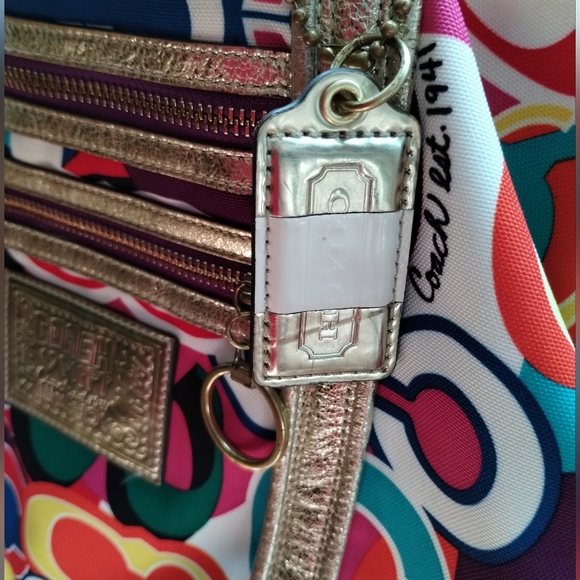 COACH Graffiti Tote Bag Poppy Signature Glam Handbag Style 13839 Multi Color Y2K - Picture 8 of 9